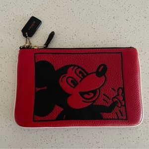 Coach Disney Keith Haring Red and Black Small Wristlet with Mickey Design